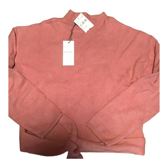 WAYF Women’s Pink Sweater Small Tie Waist Mock Neck Pullover NWT - Picture 2 of 10